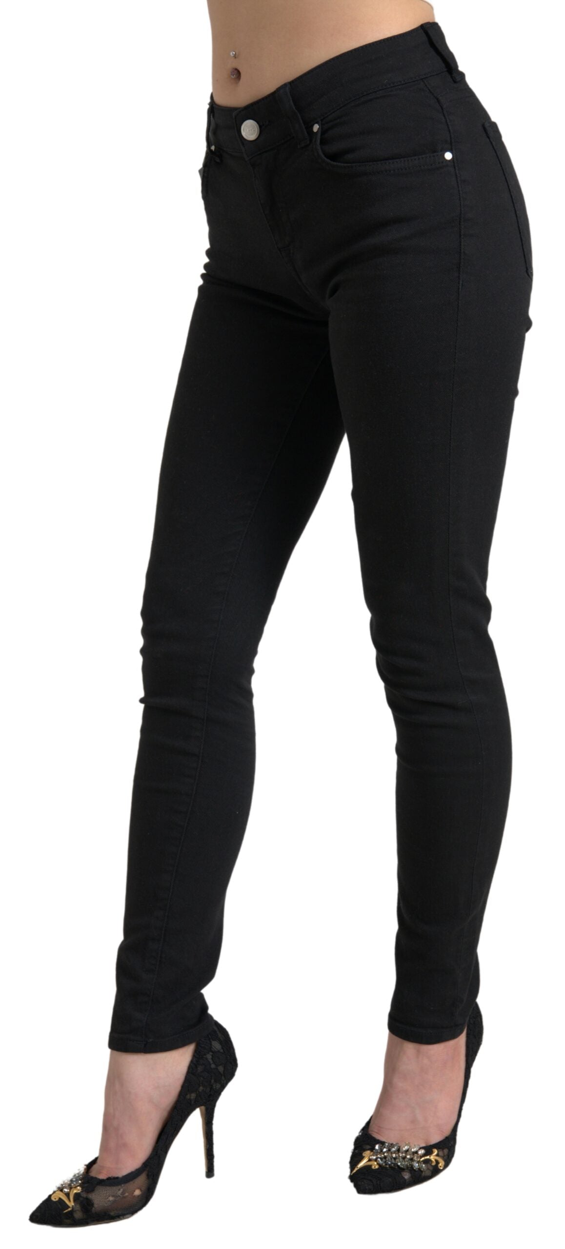 Chic Black Mid Waist Skinny Jeans