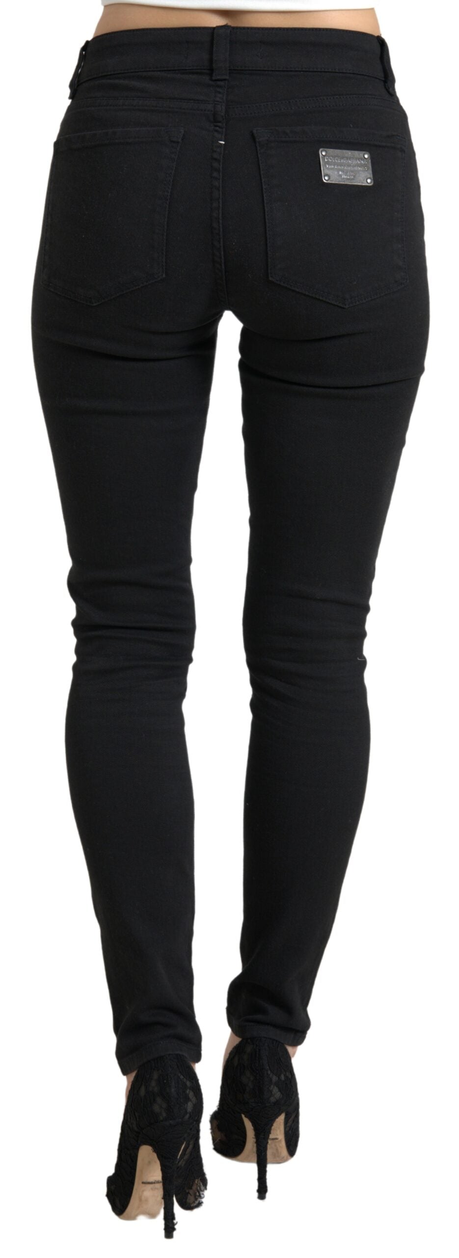 Chic Black Mid Waist Skinny Jeans