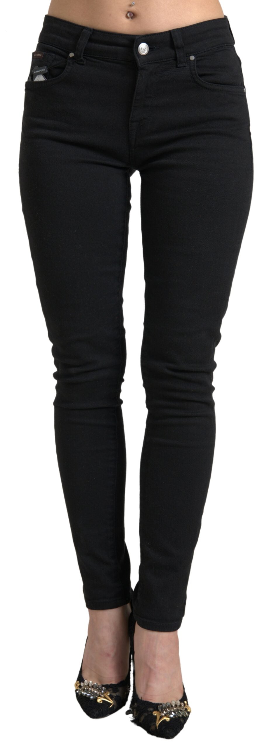 Chic Black Mid Waist Skinny Jeans