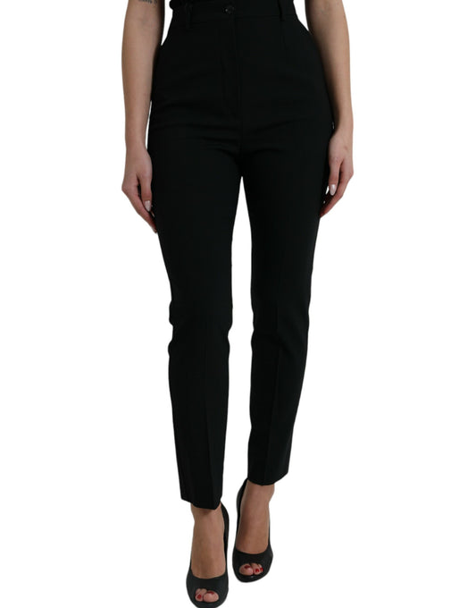 Black Wool High Waist Tapered Pants