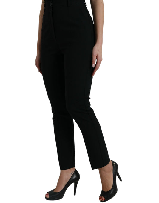 Black Wool High Waist Tapered Pants