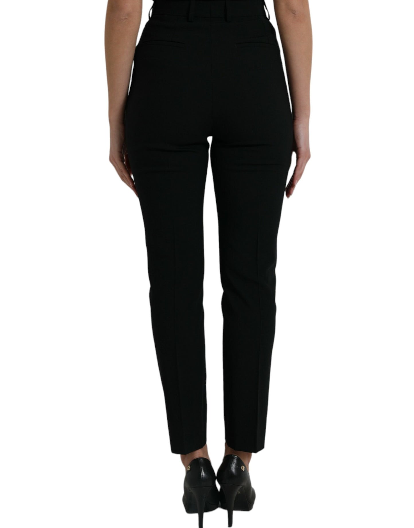 Black Wool High Waist Tapered Pants