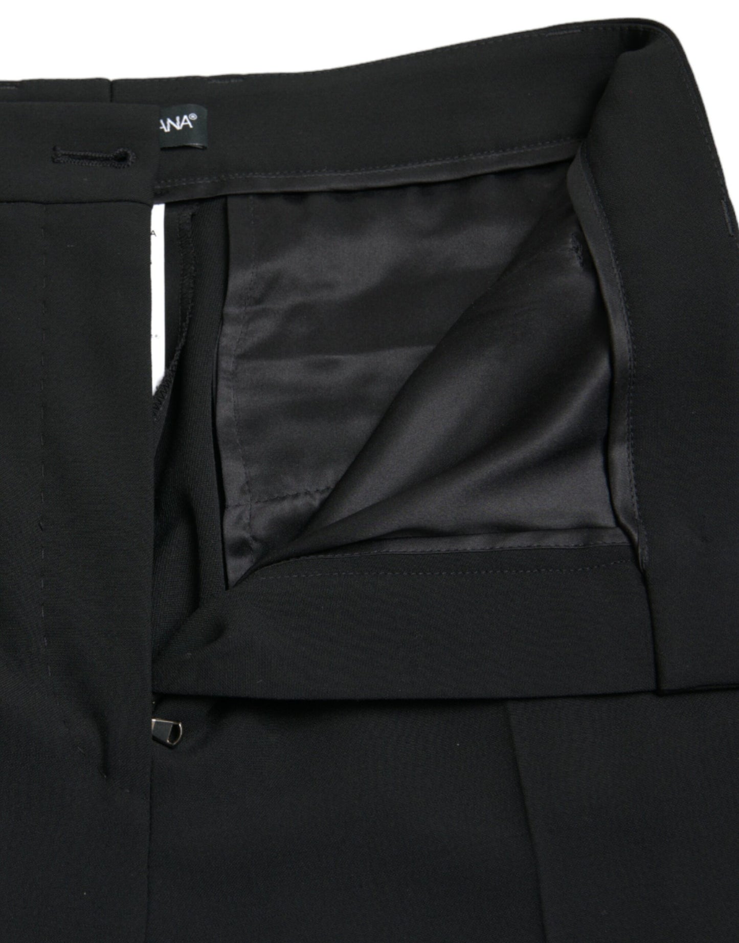 Black Wool High Waist Tapered Pants