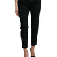 Black Wool High Waist Cropped Tapered Pants