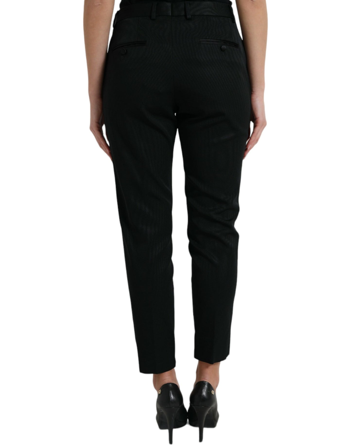 Black Wool High Waist Cropped Tapered Pants