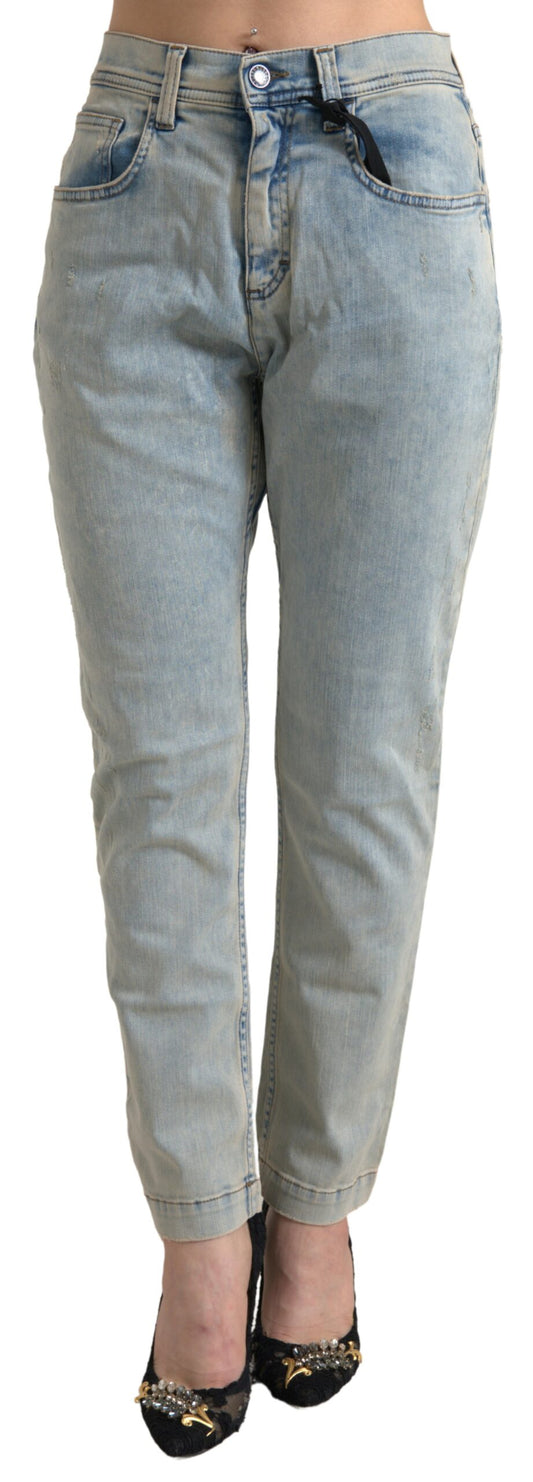 Blue Washed Cotton Mid Waist Skinny Jeans