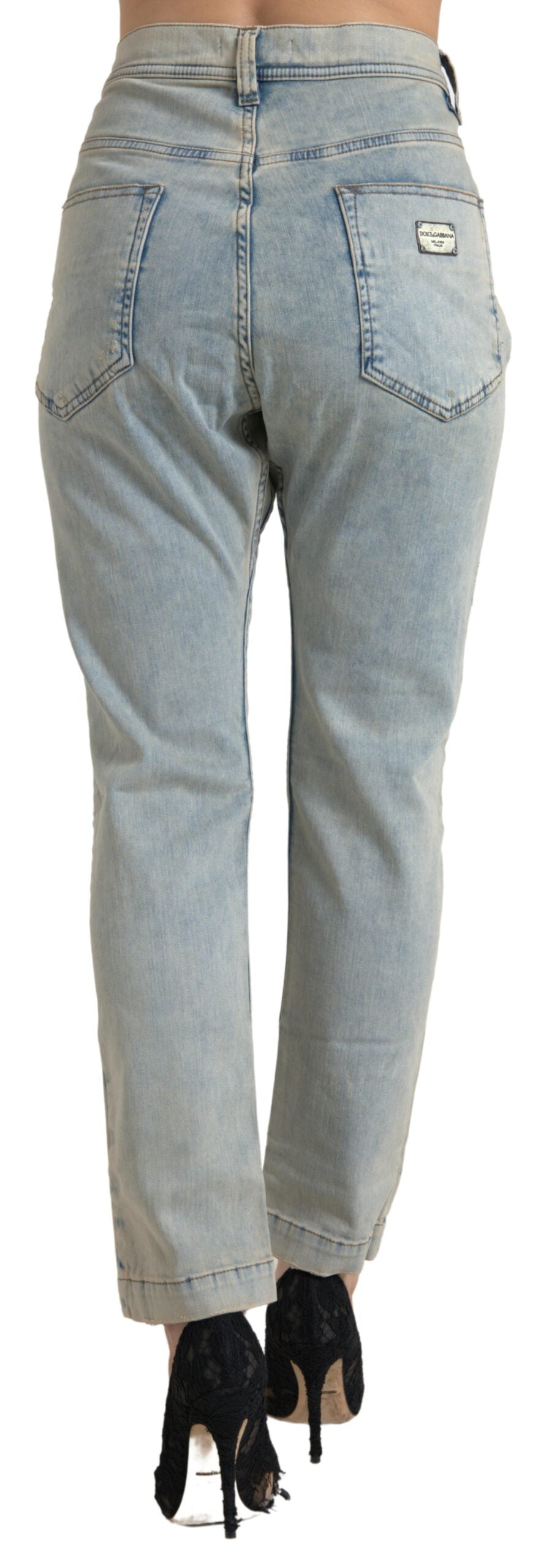 Blue Washed Cotton Mid Waist Skinny Jeans