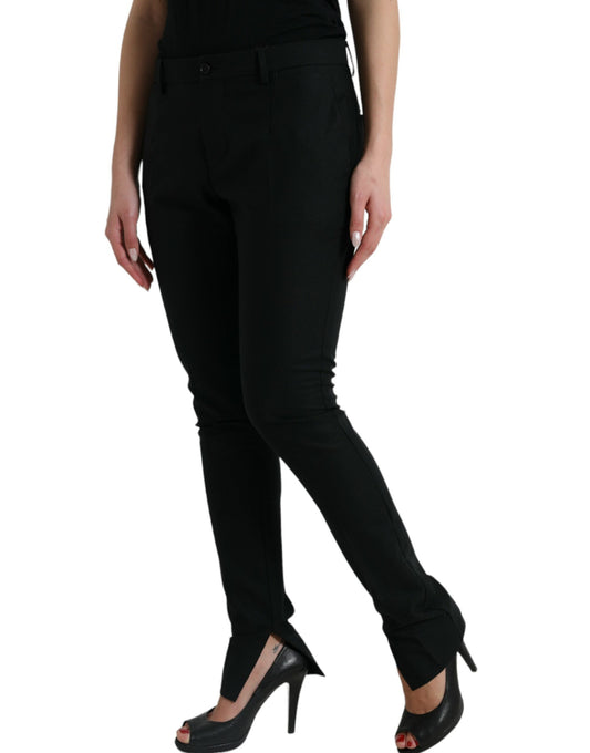 Black Wool Mid Waist Tapered Pants