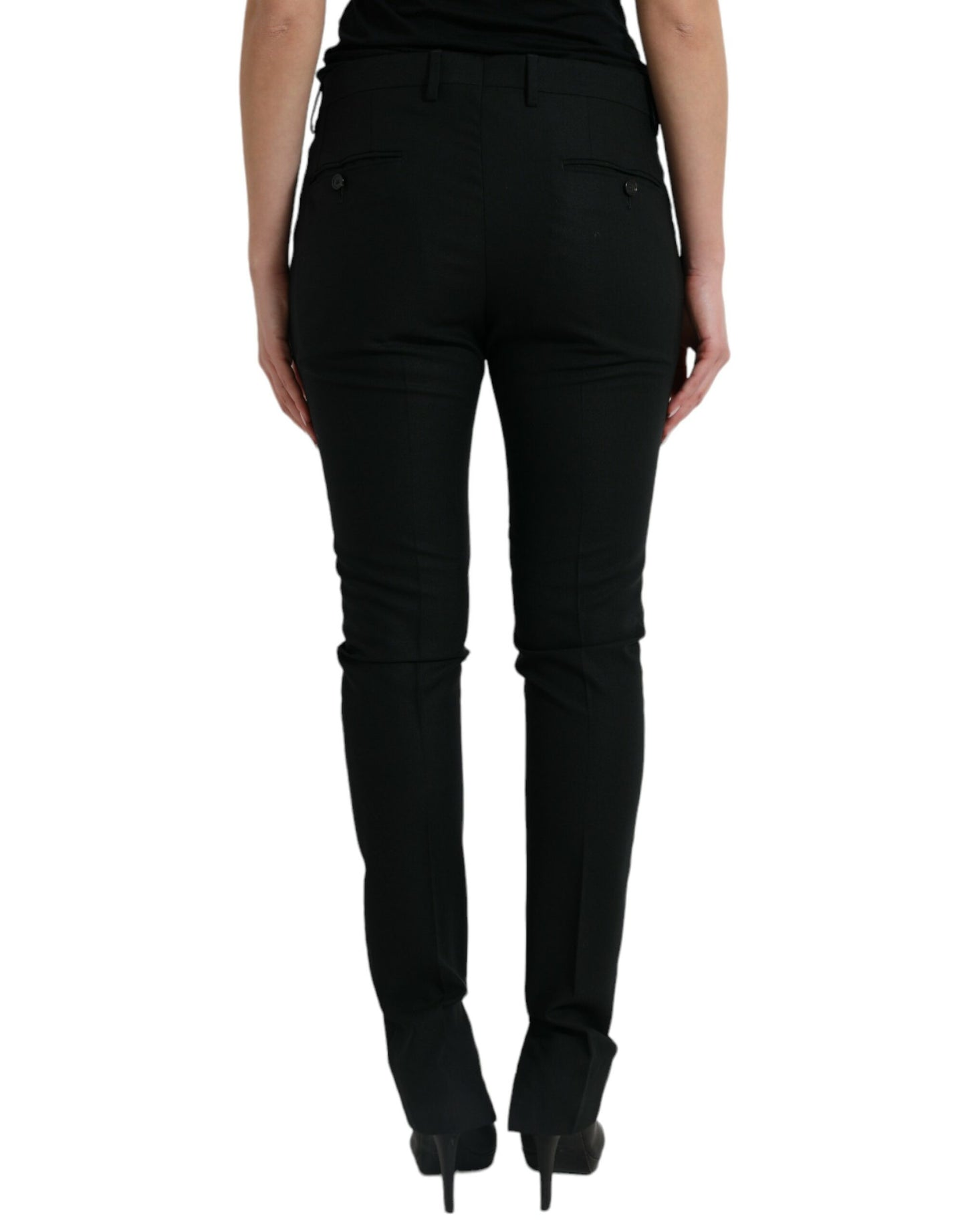 Black Wool Mid Waist Tapered Pants