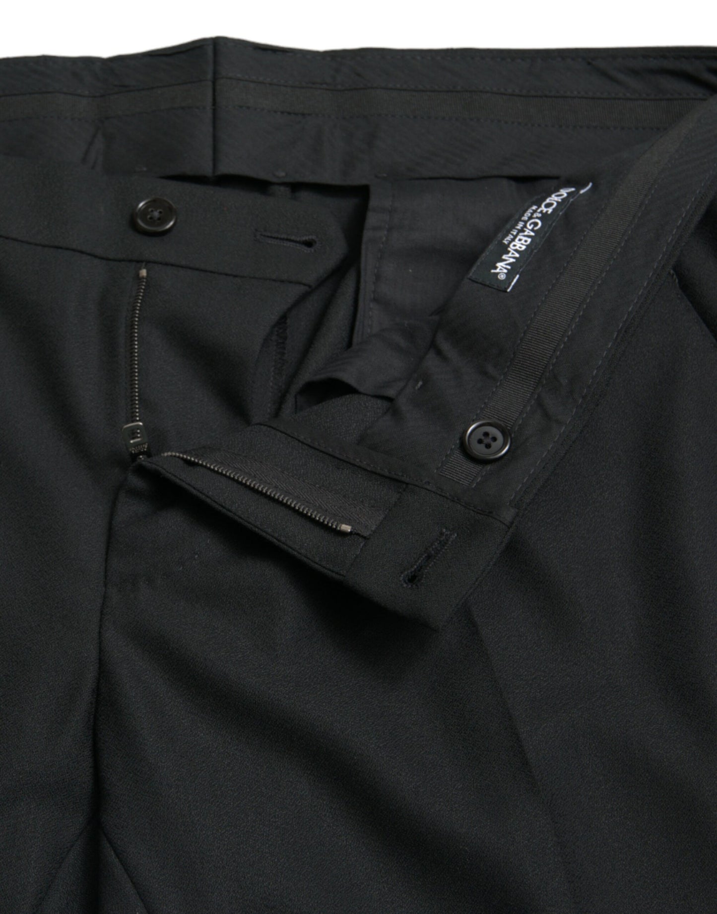 Black Wool Mid Waist Tapered Pants