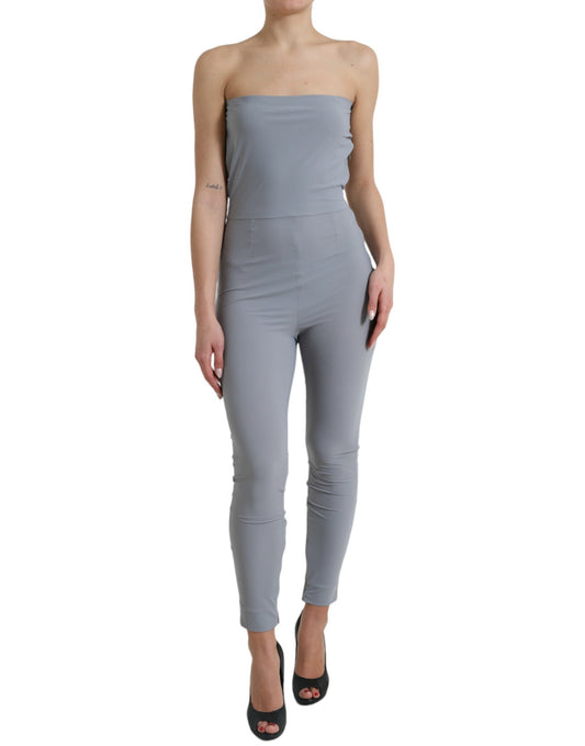 Gray Nylon Strapless Bodycon Jumpsuit Dress