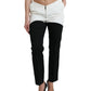 Black White Cotton Cut Out Waist Tapered Pants