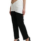 Black White Cotton Cut Out Waist Tapered Pants
