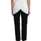 Black White Cotton Cut Out Waist Tapered Pants