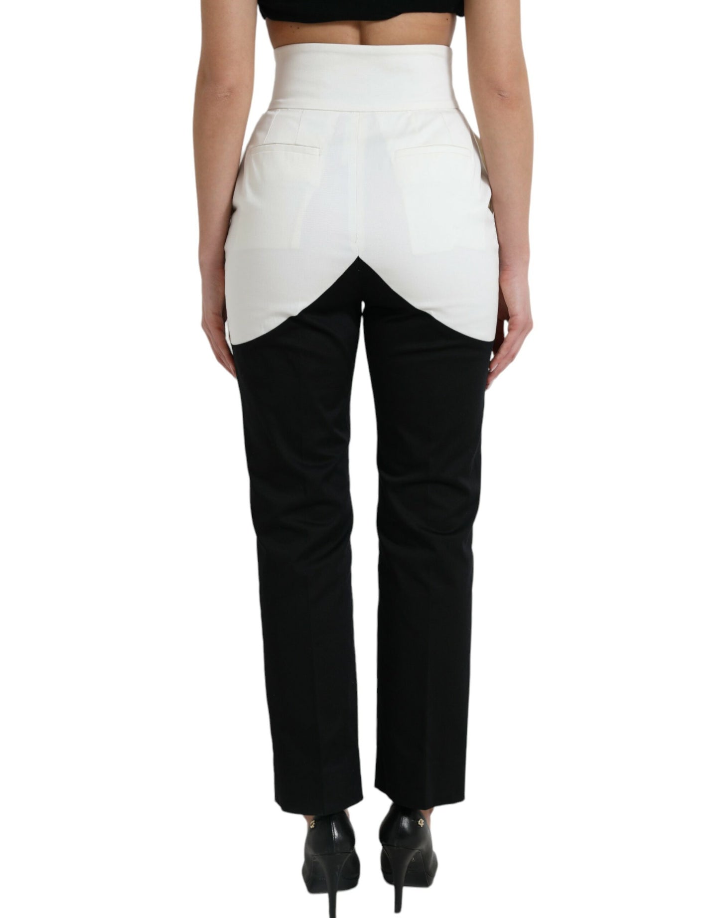 Black White Cotton Cut Out Waist Tapered Pants