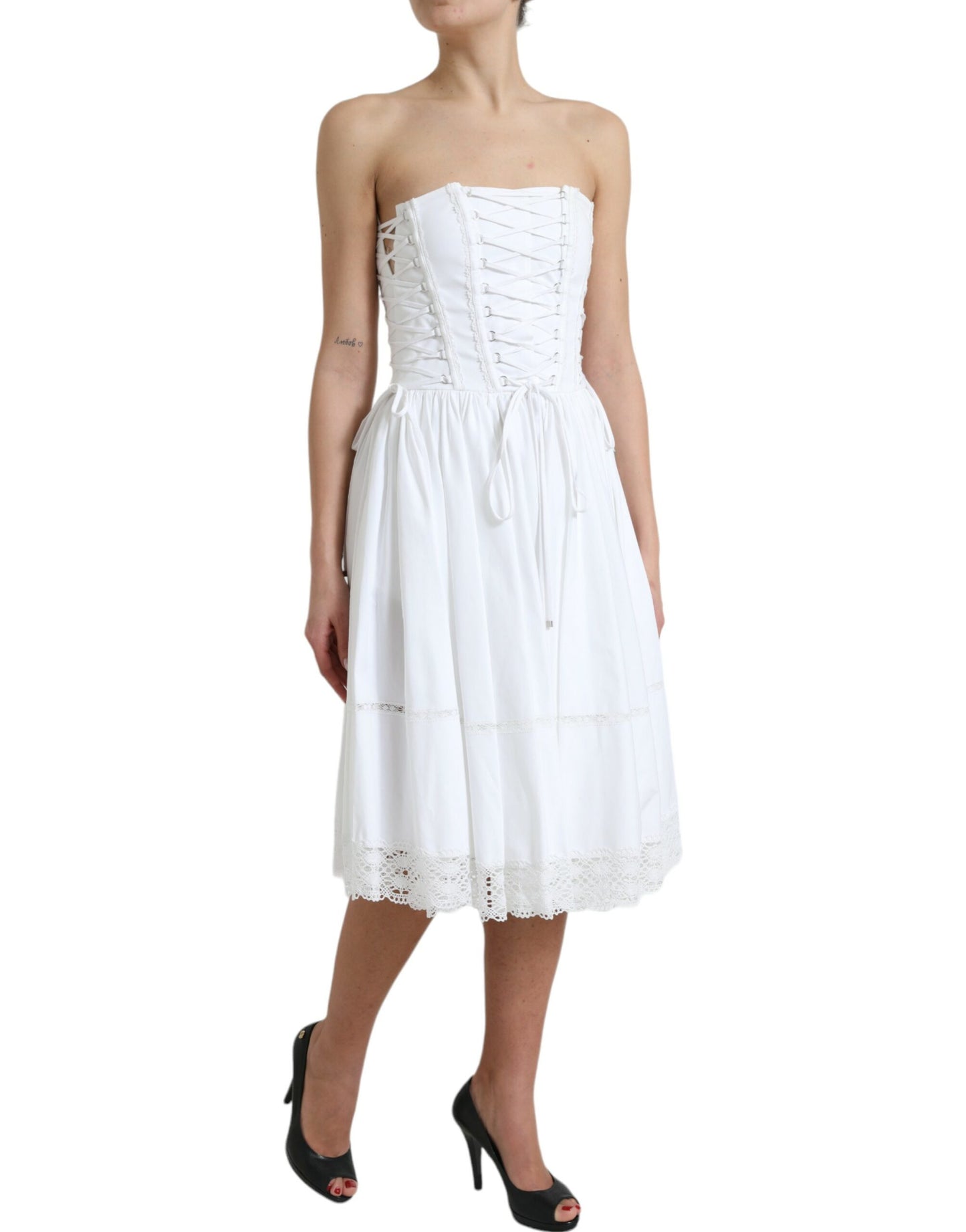 White Cotton Gabardine Bustier Corset Dress