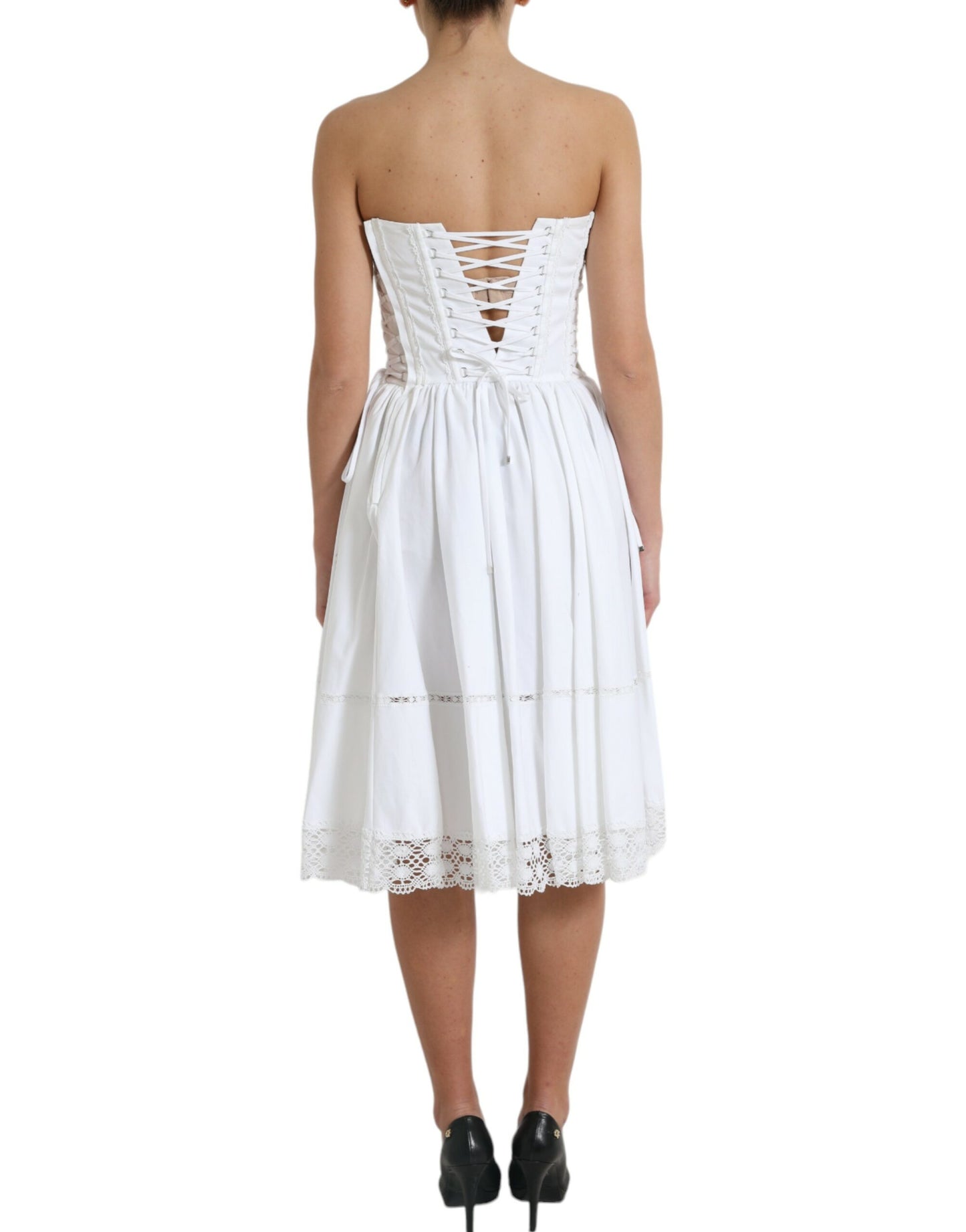 White Cotton Gabardine Bustier Corset Dress