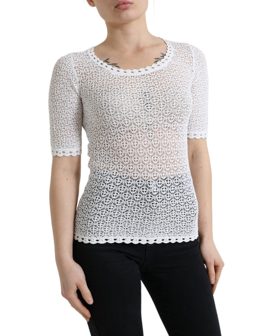 Elegant White Knitted Round Neck Top