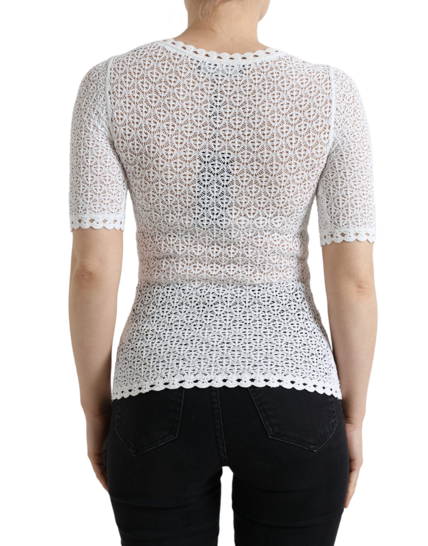 Elegant White Knitted Round Neck Top