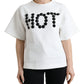 T-shirt White Cotton Stretch Black HOT Crystal