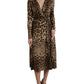 Brown Leopard Print Wrap Effect Midi Dress