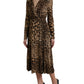 Brown Leopard Print Wrap Effect Midi Dress