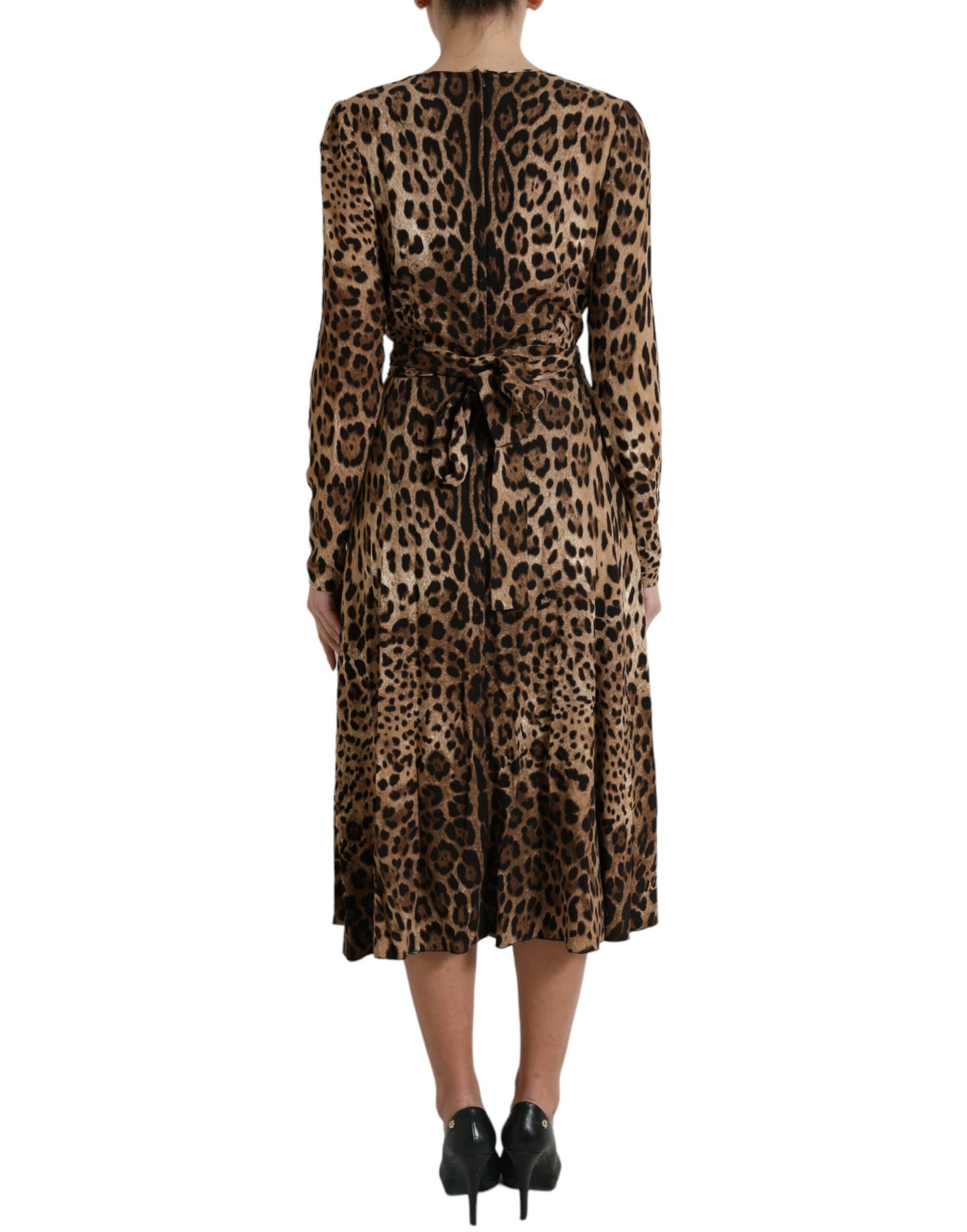 Brown Leopard Print Wrap Effect Midi Dress