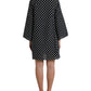 Black White Polka Dot Nylon Shift Mini Dress