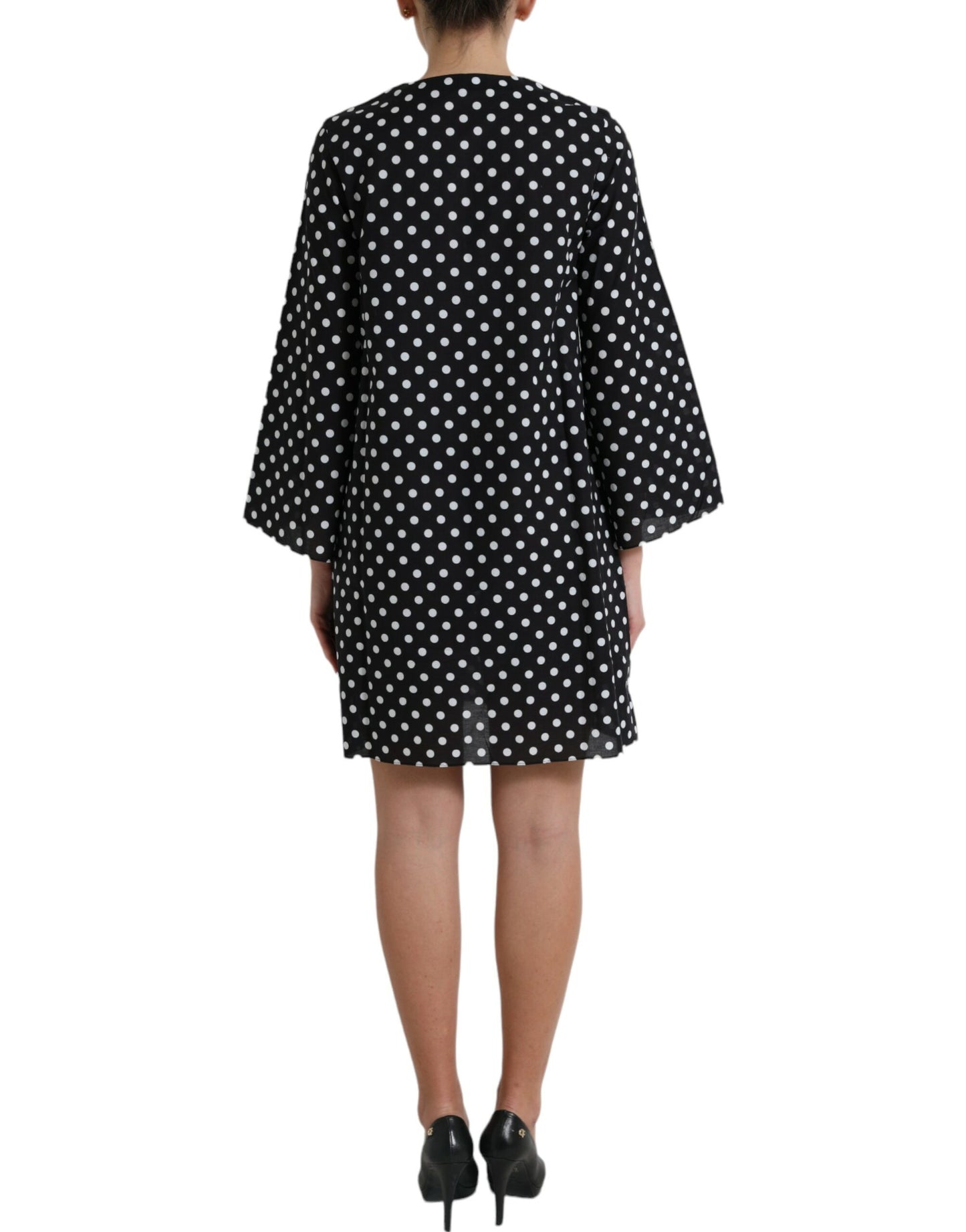 Black White Polka Dot Nylon Shift Mini Dress