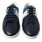 White Blue Leather Low Top Sneakers Shoes