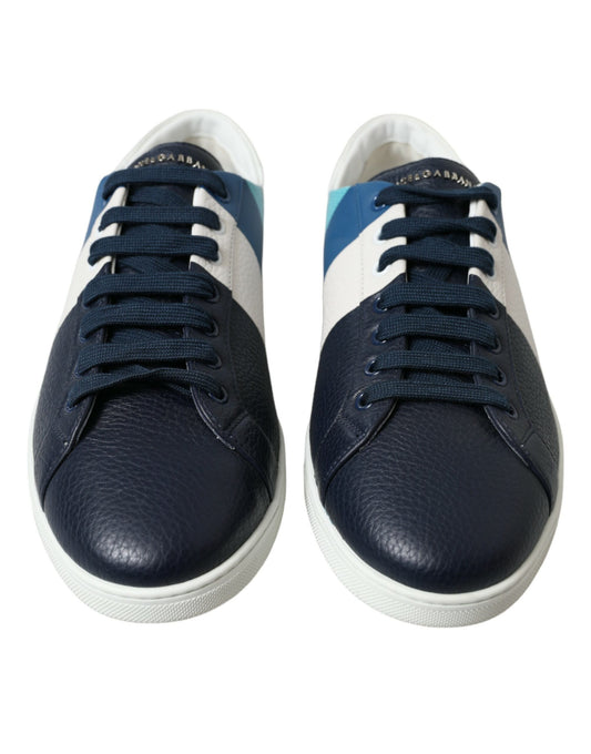 White Blue Leather Low Top Sneakers Shoes