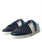 White Blue Leather Low Top Sneakers Shoes