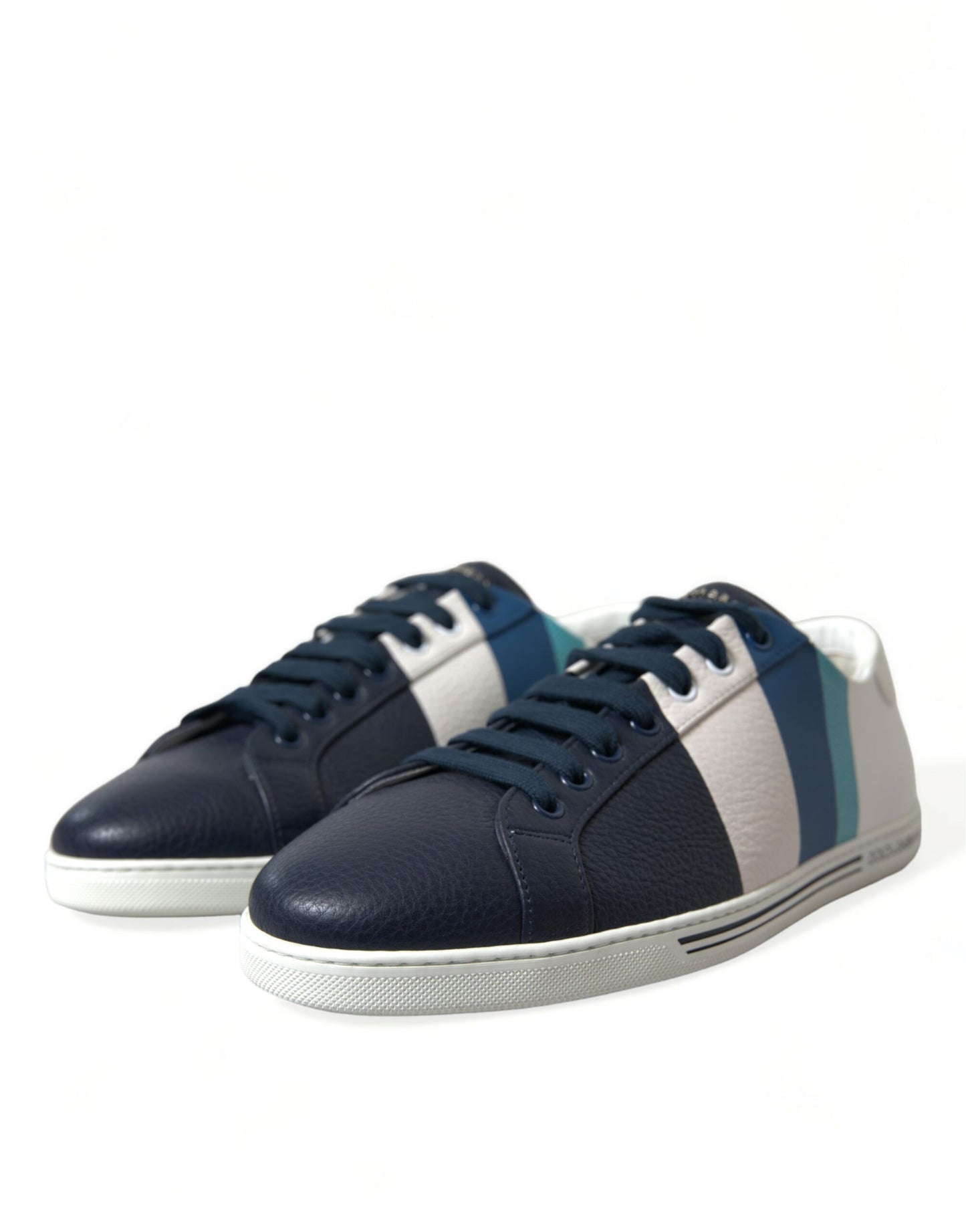 White Blue Leather Low Top Sneakers Shoes