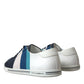 White Blue Leather Low Top Sneakers Shoes