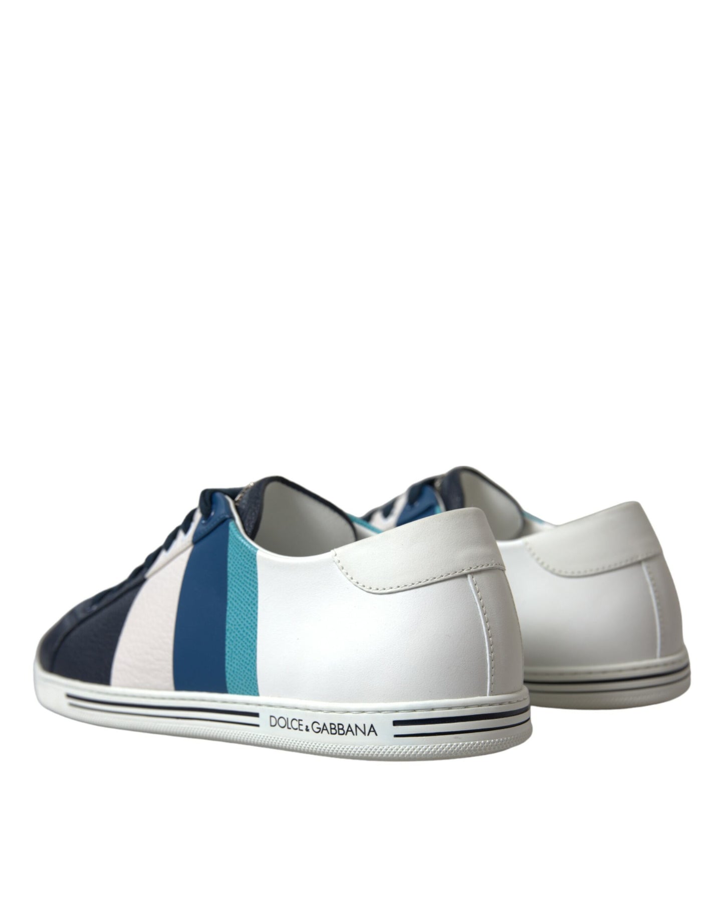 White Blue Leather Low Top Sneakers Shoes