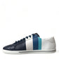 White Blue Leather Low Top Sneakers Shoes