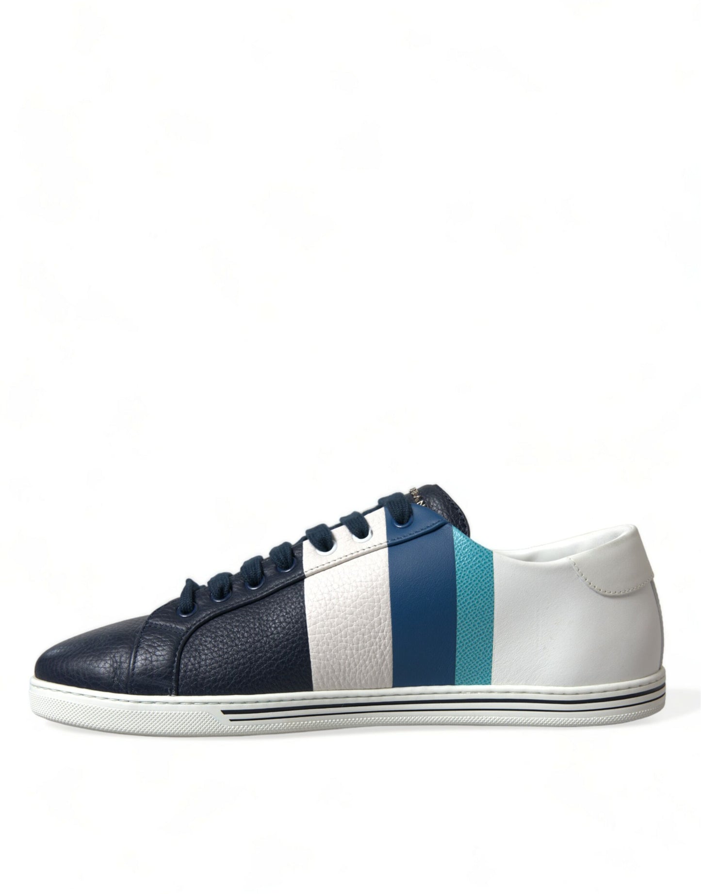 White Blue Leather Low Top Sneakers Shoes