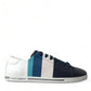 White Blue Leather Low Top Sneakers Shoes