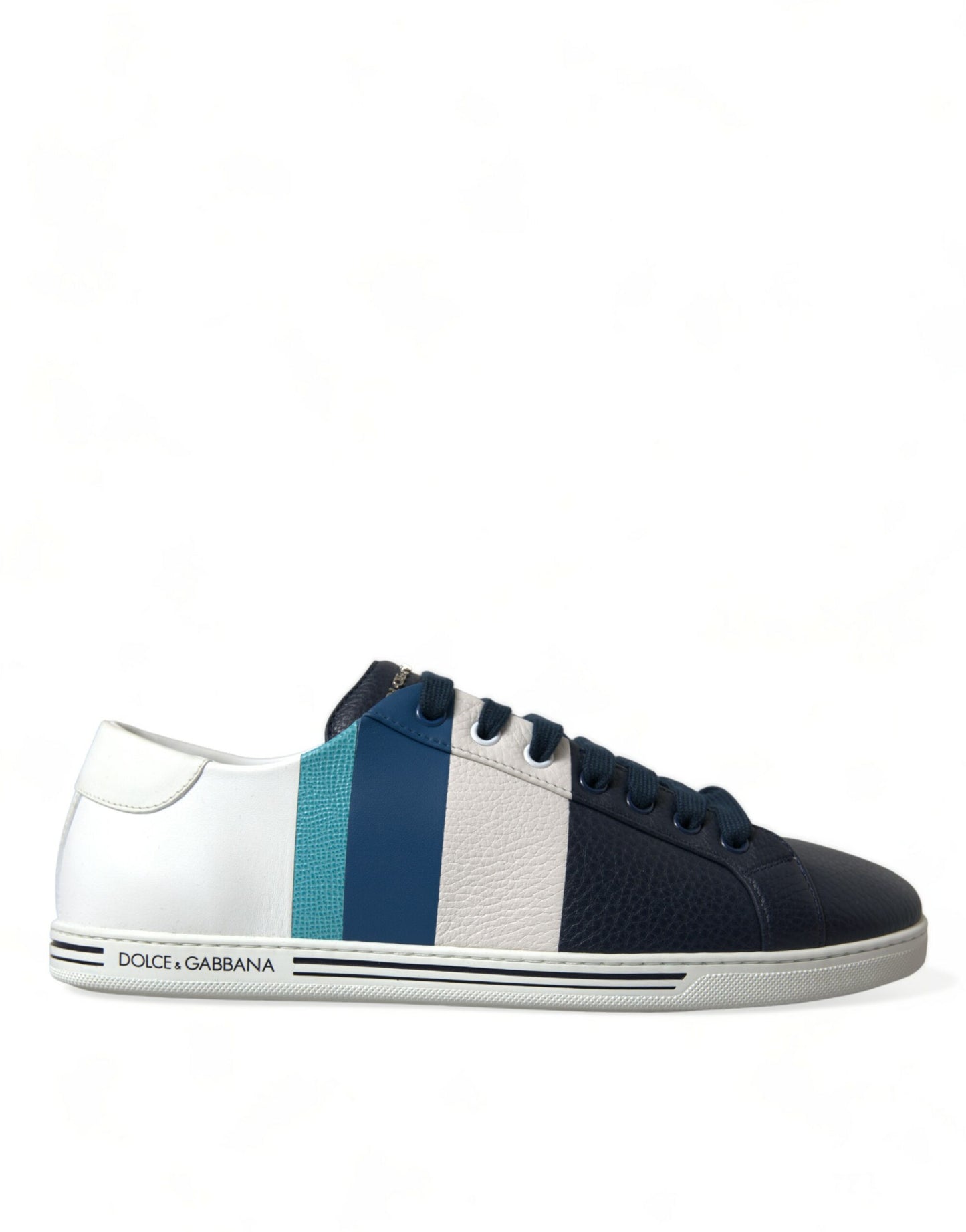 White Blue Leather Low Top Sneakers Shoes