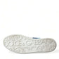 White Blue Leather Low Top Sneakers Shoes