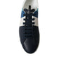 White Blue Leather Low Top Sneakers Shoes