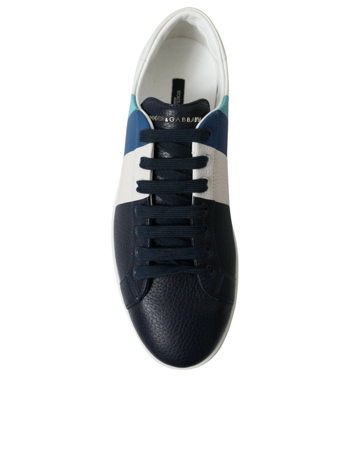 White Blue Leather Low Top Sneakers Shoes