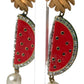 Red Watermelon Gold Brass Crystal Clip Dangling Earrings