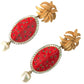 Red Watermelon Gold Brass Crystal Clip Dangling Earrings