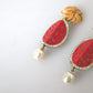 Red Watermelon Gold Brass Crystal Clip Dangling Earrings