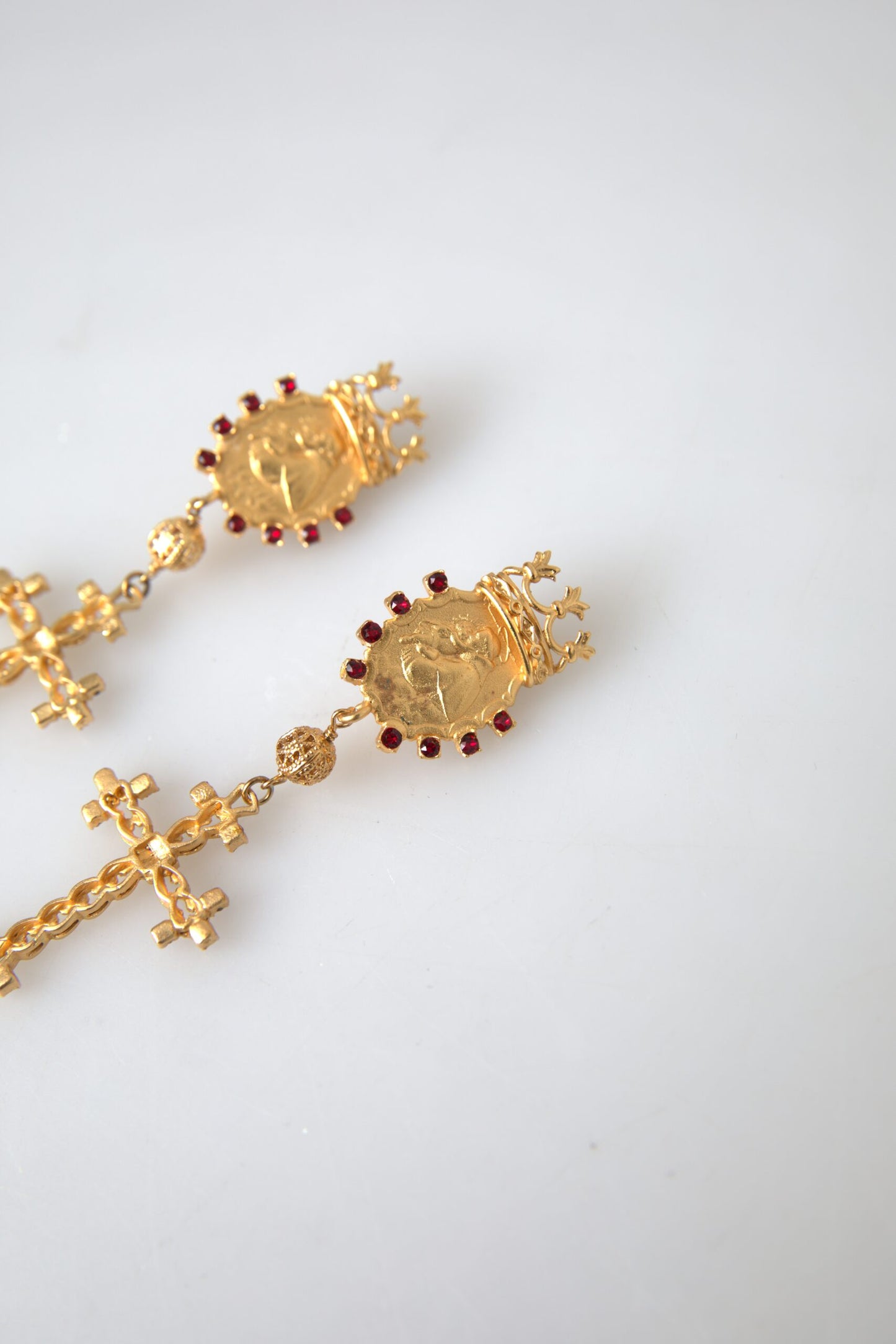 Regal Gold Cross & Crown Clip Earrings