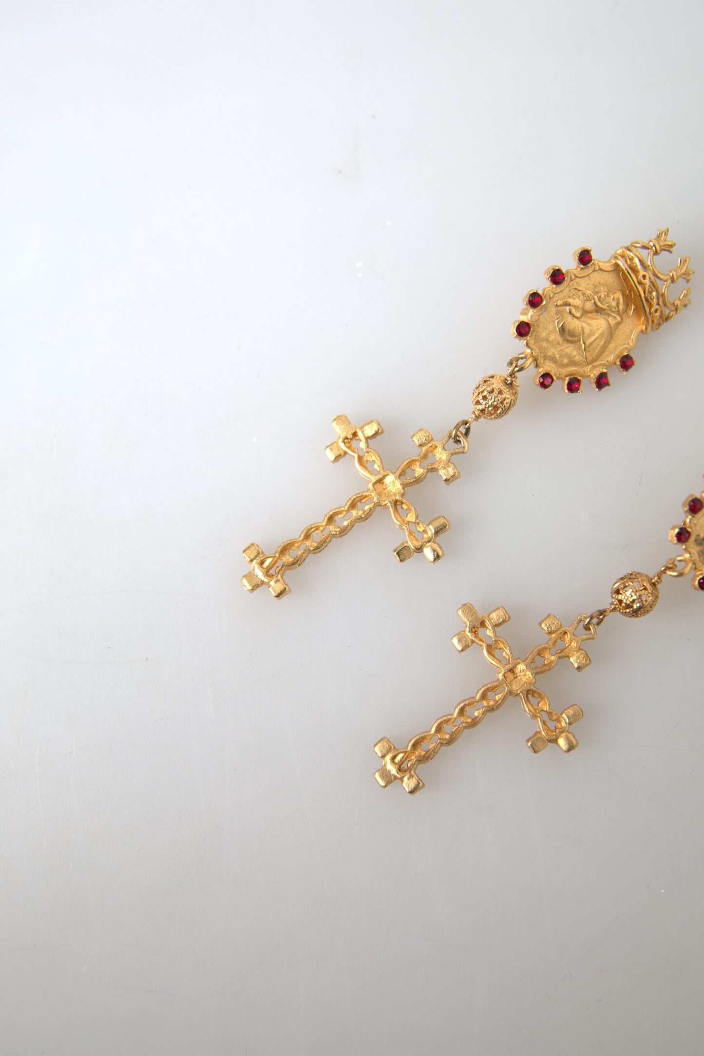 Regal Gold Cross & Crown Clip Earrings