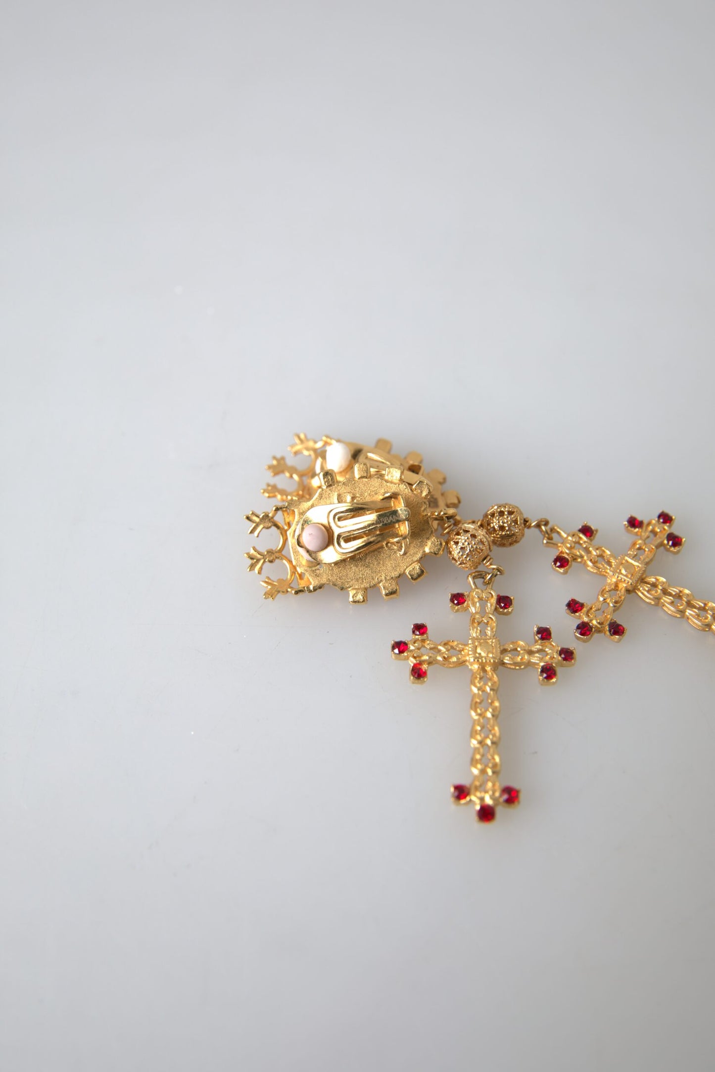 Regal Gold Cross & Crown Clip Earrings