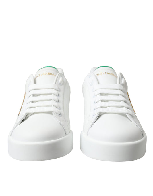 Chic White Sneakers with Green Heel Accent