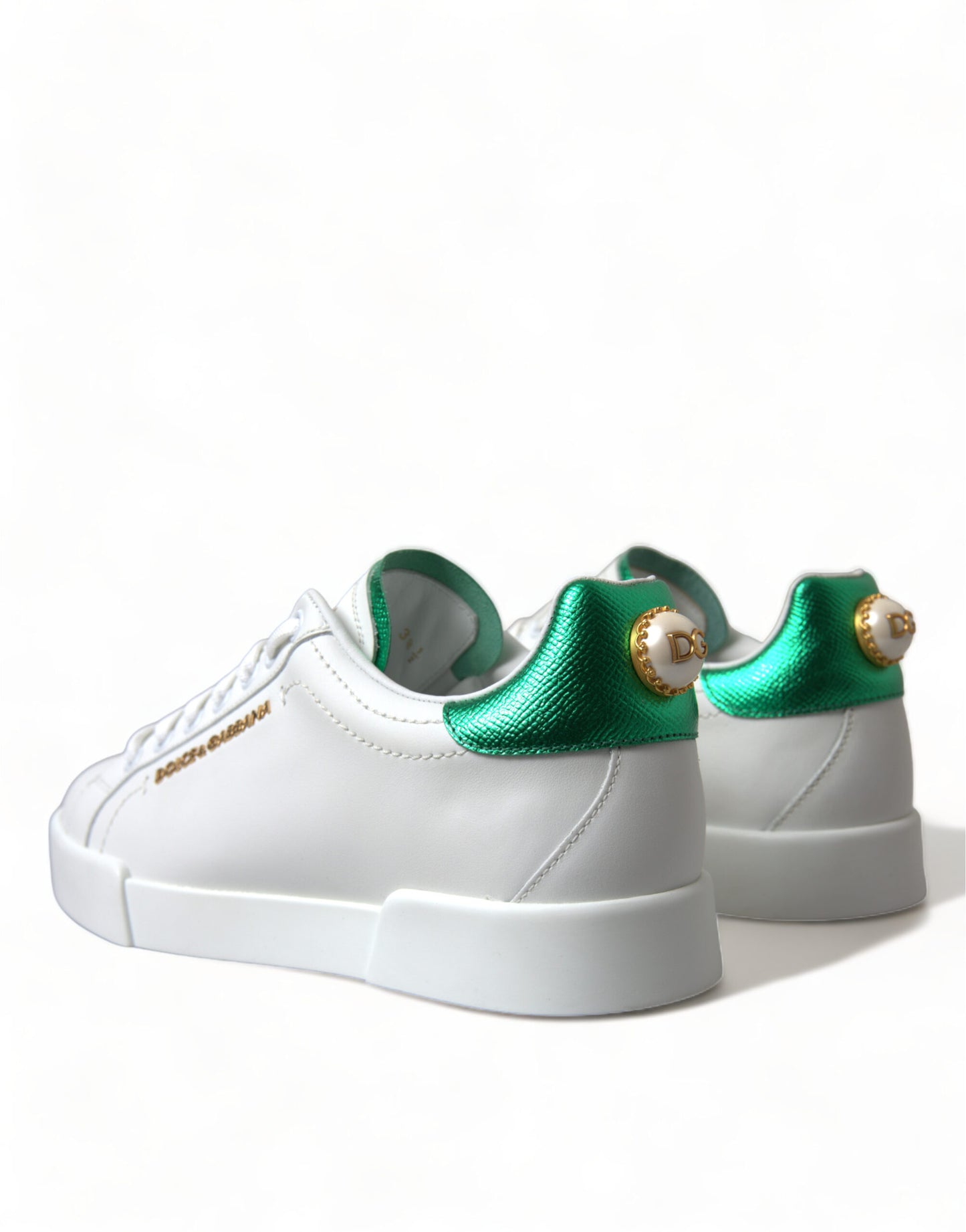 Chic White Sneakers with Green Heel Accent